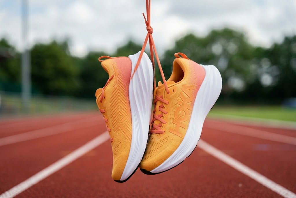 Hoka vs Brooks 2026 — two running shoes side by side on running track
